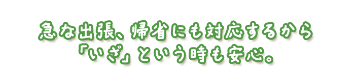 急な出張、帰省にも対応するから「いざ」という時も安心。